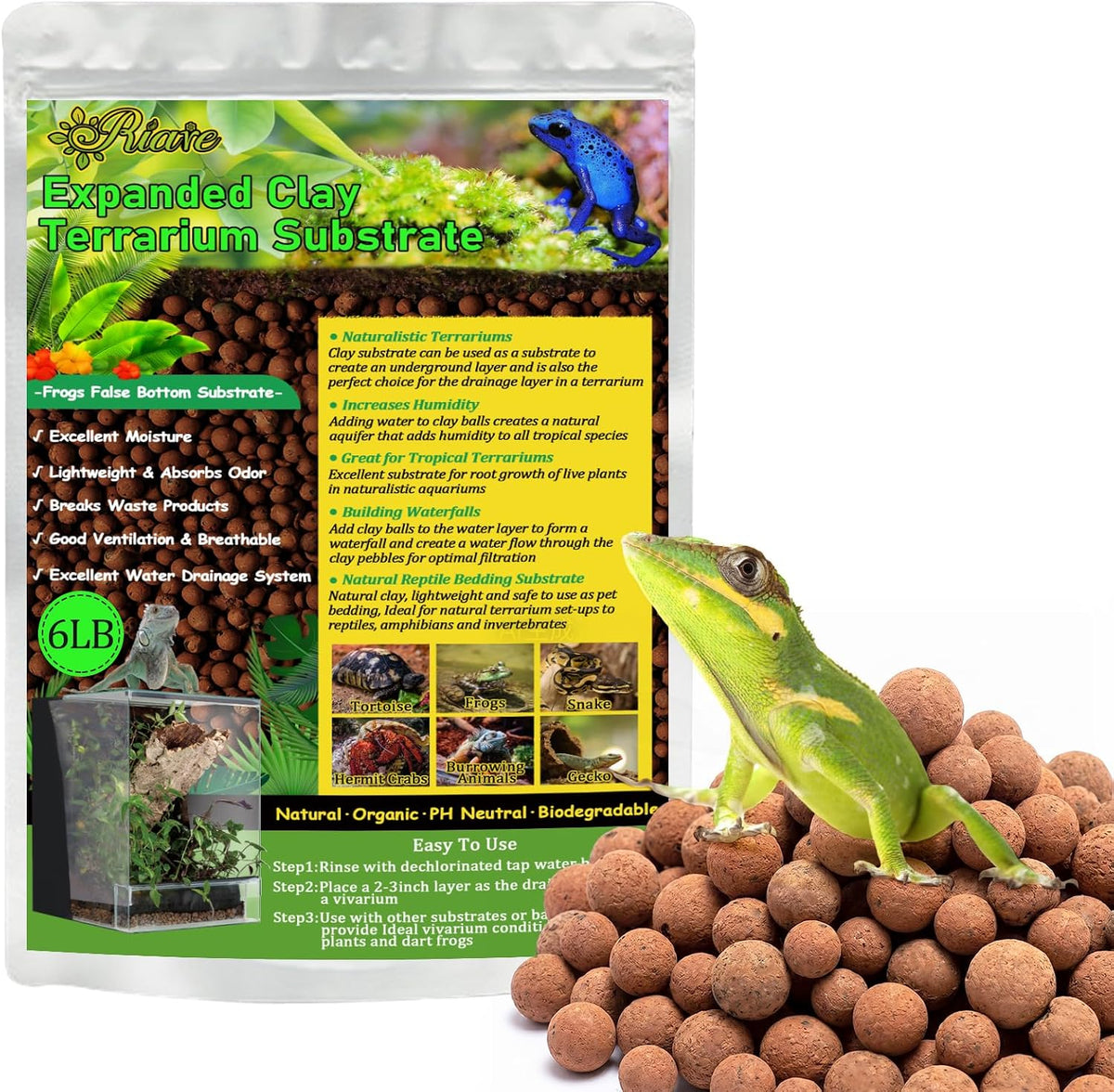 10LBS Organic Expanded Clay Balls Terrarium Substrate for Reptiles – Daily Care for Reptiles And Amphibians - 6LB