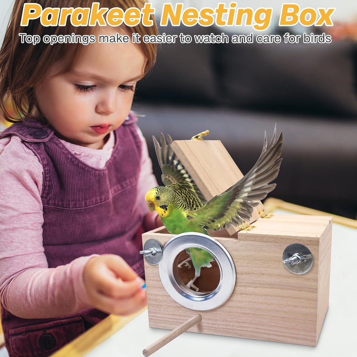 PINVNBY Parakeet Nesting Box Bird House for Cage Wood Mating Box Bird - Wood,M: 7.9*4.7*4.7 inch - image 4