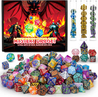 QMAY Mystery Dice Set – 7 Pcs Acrylic Polyhedral Dice + 1 Pcs Velvet Bag – Fun for Kids & Family - Mystery Dice Gift Box (6 set dice)