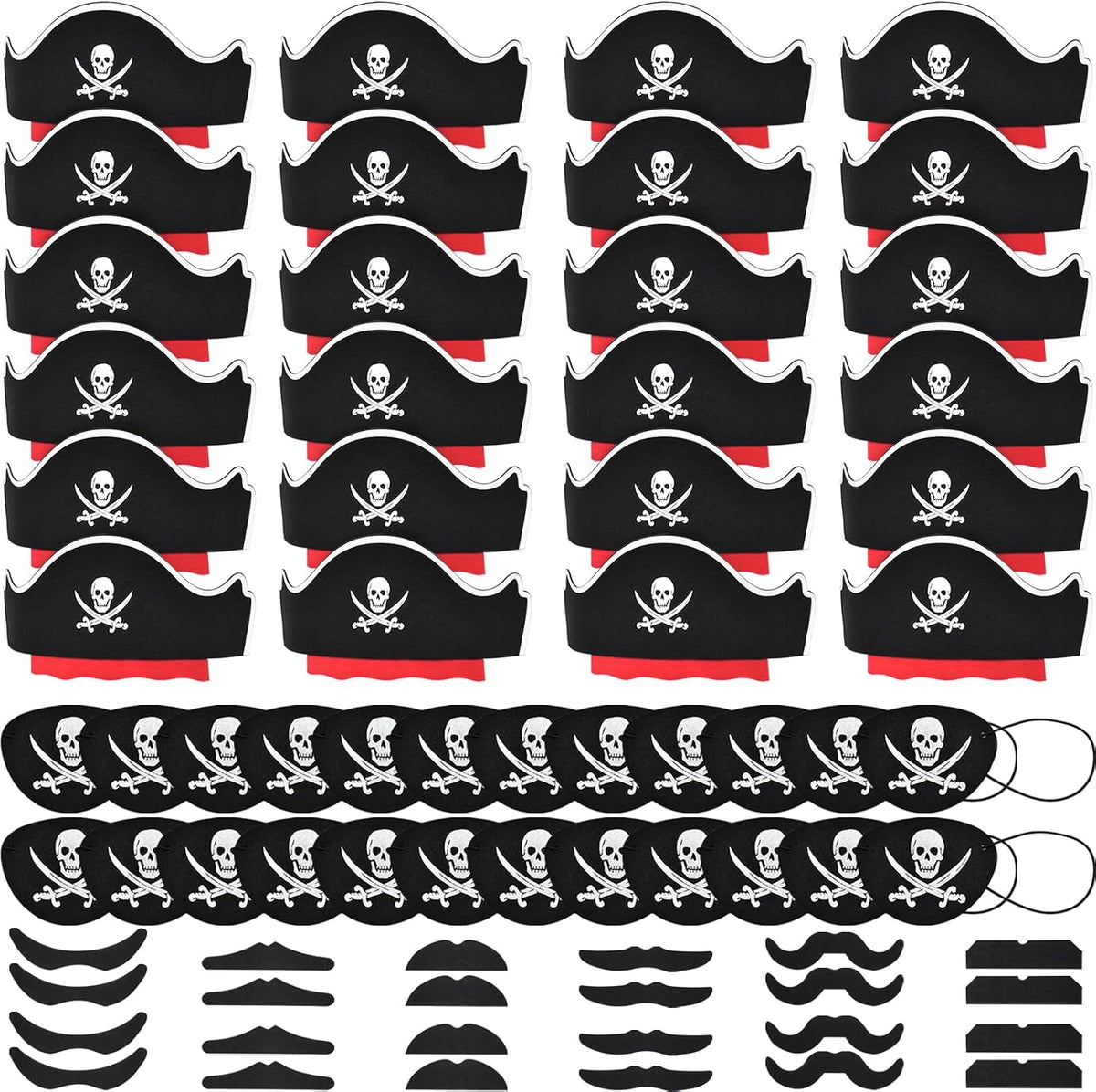 Halatool pirate party hat set with 6 felt hats, 6 skull eyepatches and 6 fake mustaches - view 5