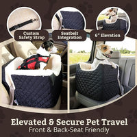 Snoozer Lookout I Car Seat - Dog Car Seats for Small Dogs, Puppy Booster Bed for Small Sized Pets up to 18 Lbs, Elevated, Washable - Size S, Black Quilted