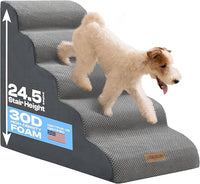 Dog Stairs for High Beds Up to 30", Extra-Tall 24.5" 5-Step Foam Pet Ramp with Washable Cover, Gentle Slope Steps, Bed & Couch Ladder for Small Medium Dogs & Senior Cat, Puppy Climbing Stairs