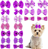 20PCS Cute Dog Hair Bows with Rubber Bands Handmade Mix Style - Dark Purple / Lovely Pattern