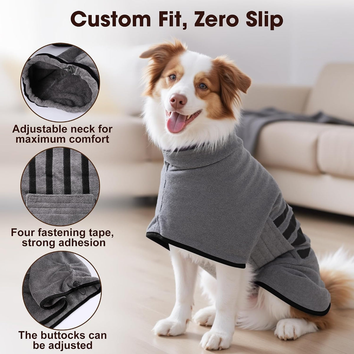 Microfiber Dog Bathrobe, Super Absorbent Dog Drying Coat – Essentials for Dogs - Black / XX-Large - image 3