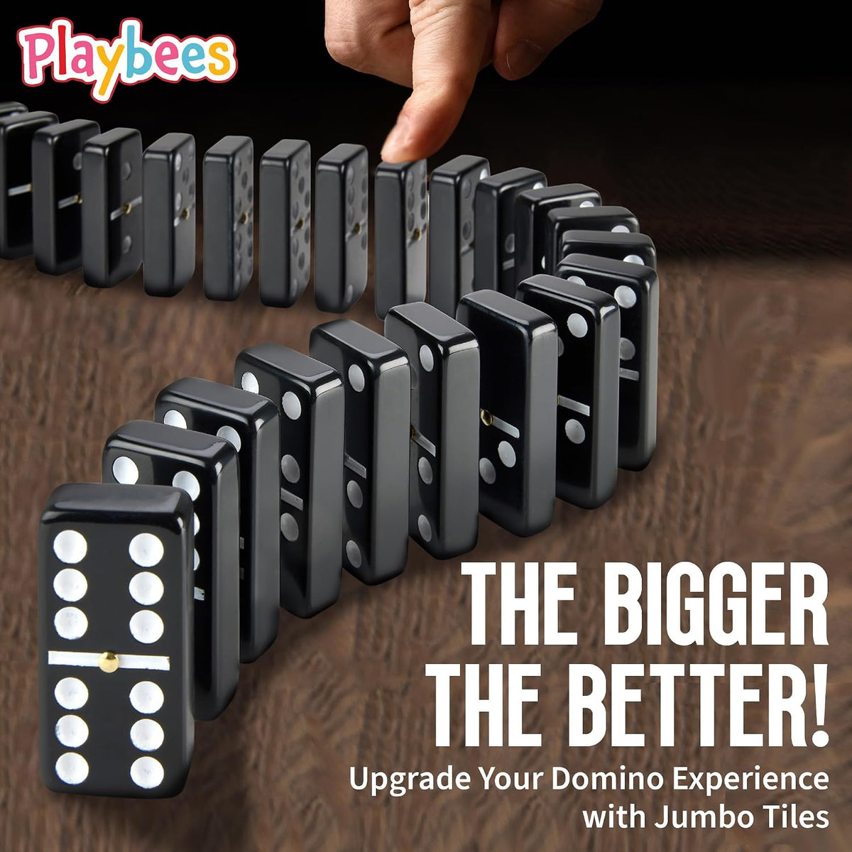 Jumbo Double Six Dominoes Set for Adults, Black Tiles - Double-6 | Jumbo Black | Brown Case - image 2