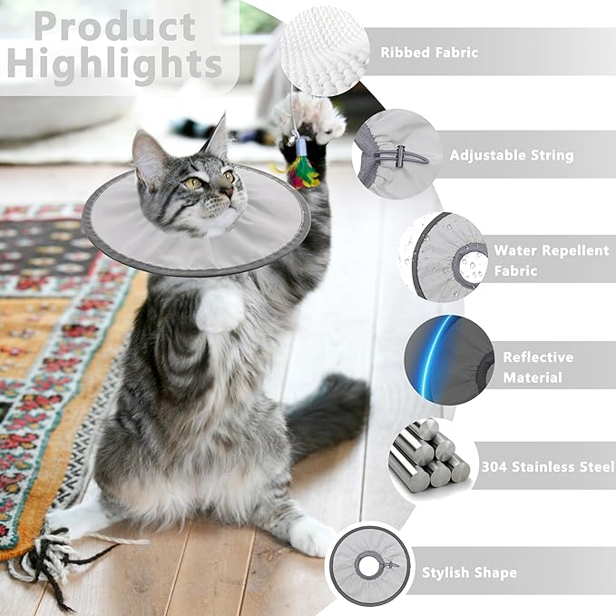 Lightweight Cat Cone Collar Soft, Soft Comfortable Cat Recovery Collar After Surgery, Elizabethan E Collar for Cats, Cone for Cats to Stop Licking (Gray, Medium)