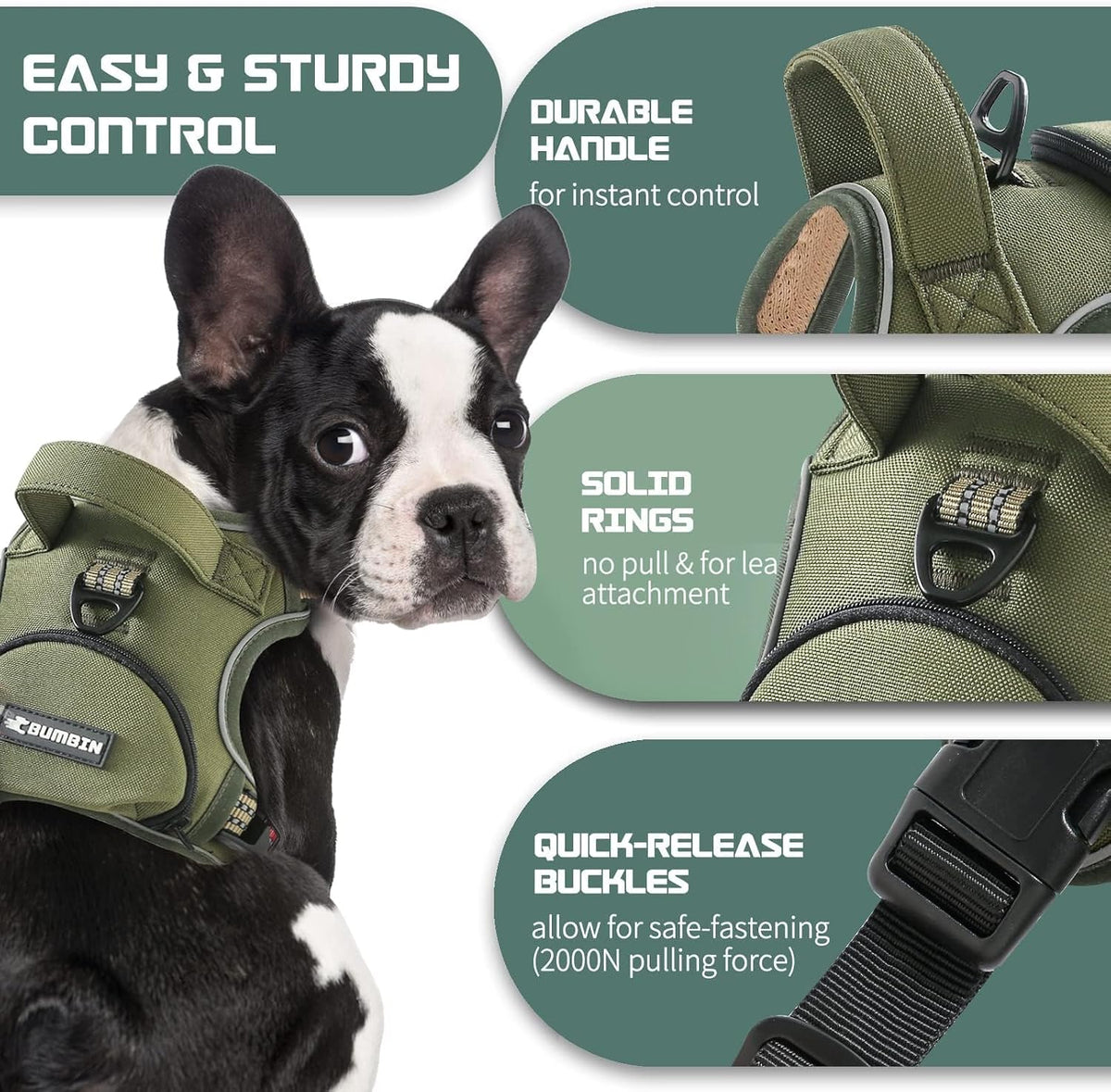 No Pull Dog Harness for Medium Dogs - Army Green / L - image 4