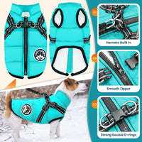 Winter Dog Coat with Harness Built in Waterproof Dog Jackets Warm Pet - Blue / 4XL(Suggest 30-45 lbs) - image 2
