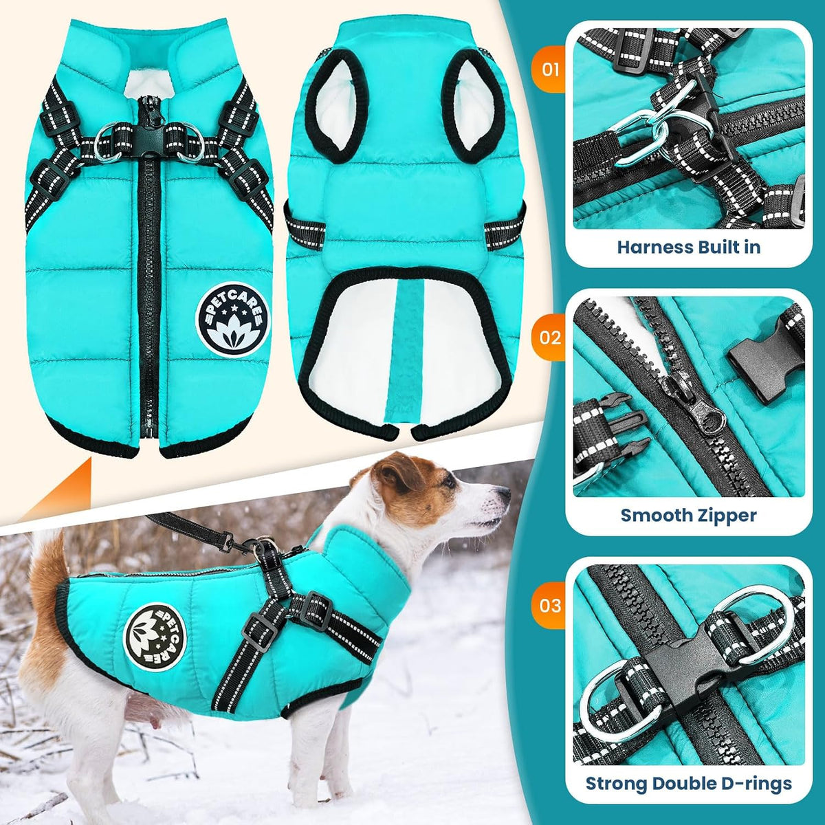 Winter Dog Coat with Harness Built in Waterproof Dog Jackets Warm Pet - Blue / 4XL(Suggest 30-45 lbs) - image 2