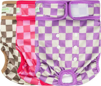 wegreeco Washable Reusable Premium Female Dog Diapers - X-Large / Checkerboard Red, Purple, Coffee