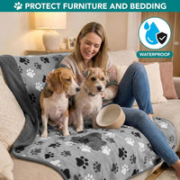 PetAmi Waterproof Dog Blanket, Leakproof Pee Proof Cat Blanket - Paw Print Gray / Large (40x60) - image 3