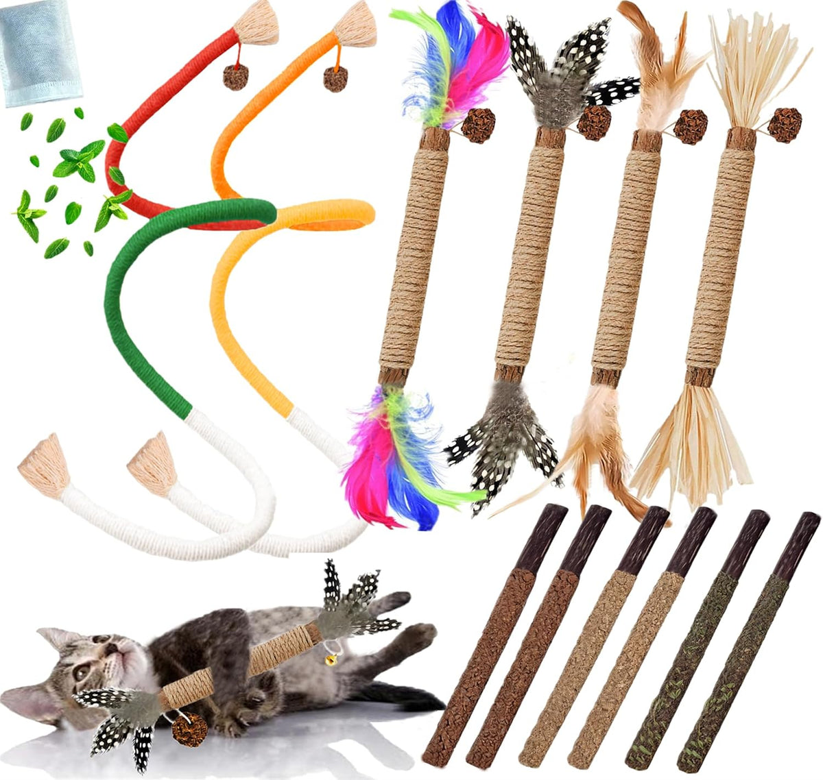 Cat Toys 12PCS Mix Catnip Chew Rope Silvervine Stick for Indoor Cat – Essentials for Cats - MIX-12PACK
