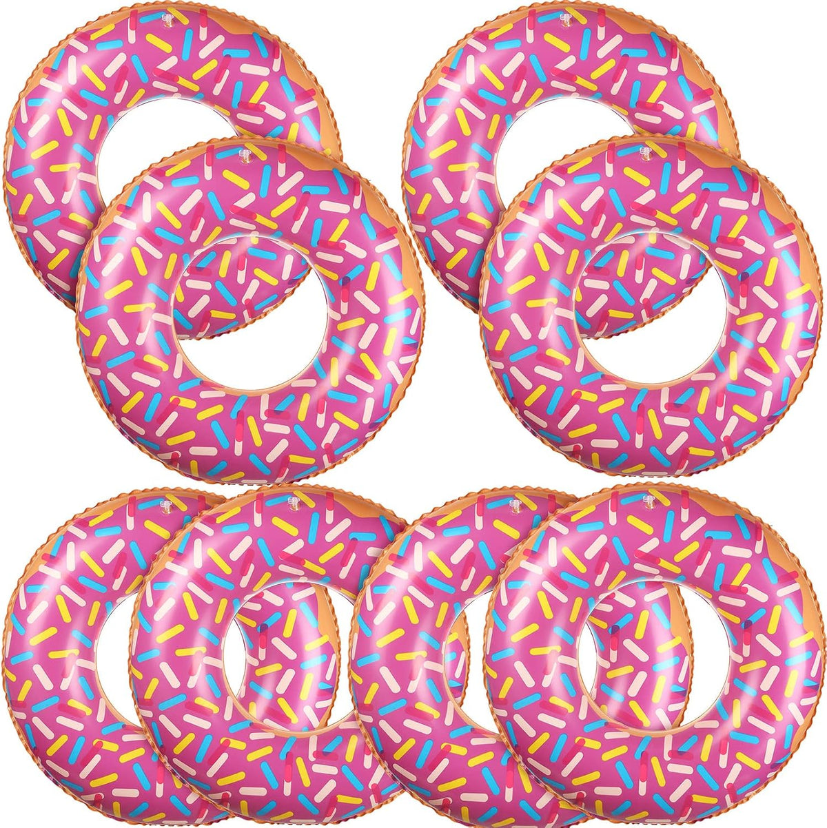 Leitee 8 kids inflatable donut pool floats with sprinkles in blue, purple, white and pink - view 3