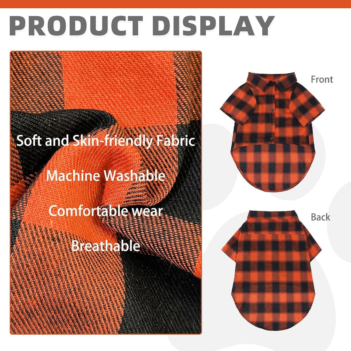 KOOLTAIL fall dog shirt in orange and black plaid with snap front, size L - view 3