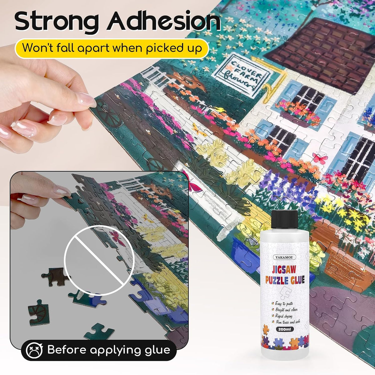 YAKAMOZ Jigsaw Puzzle Glue Clear, Quick Drying with Scraper - 400ml - image 3