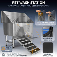 Professional Dog Washing Station 304 Stainless Steel Pets Grooming Tub – Essentials for Dogs - Silver, Left Ramp, 1 Drawer / 50 Inches - image 4