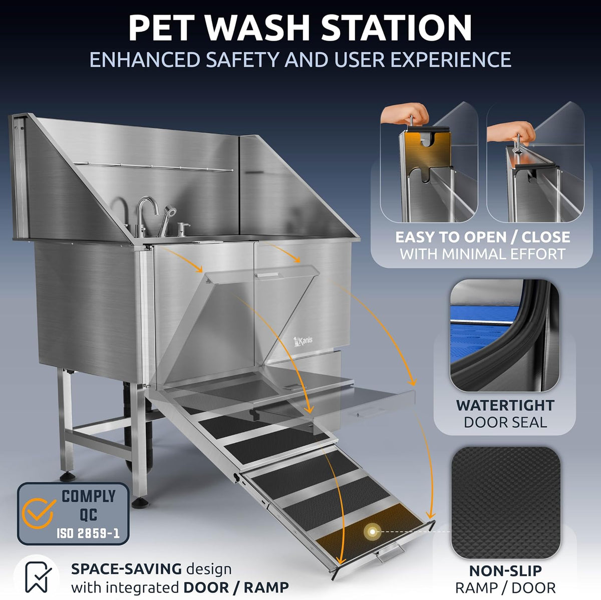 Professional Dog Washing Station 304 Stainless Steel Pets Grooming Tub – Essentials for Dogs - Silver, Left Ramp, 1 Drawer / 50 Inches - image 4
