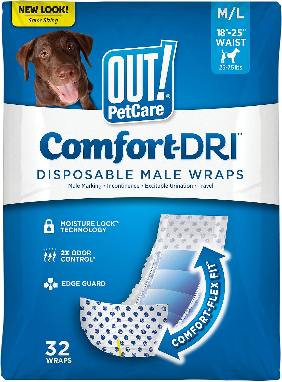 OUT! PetCare Male Dog Diapers, Disposable Belly Bands - M/L / 32 Count