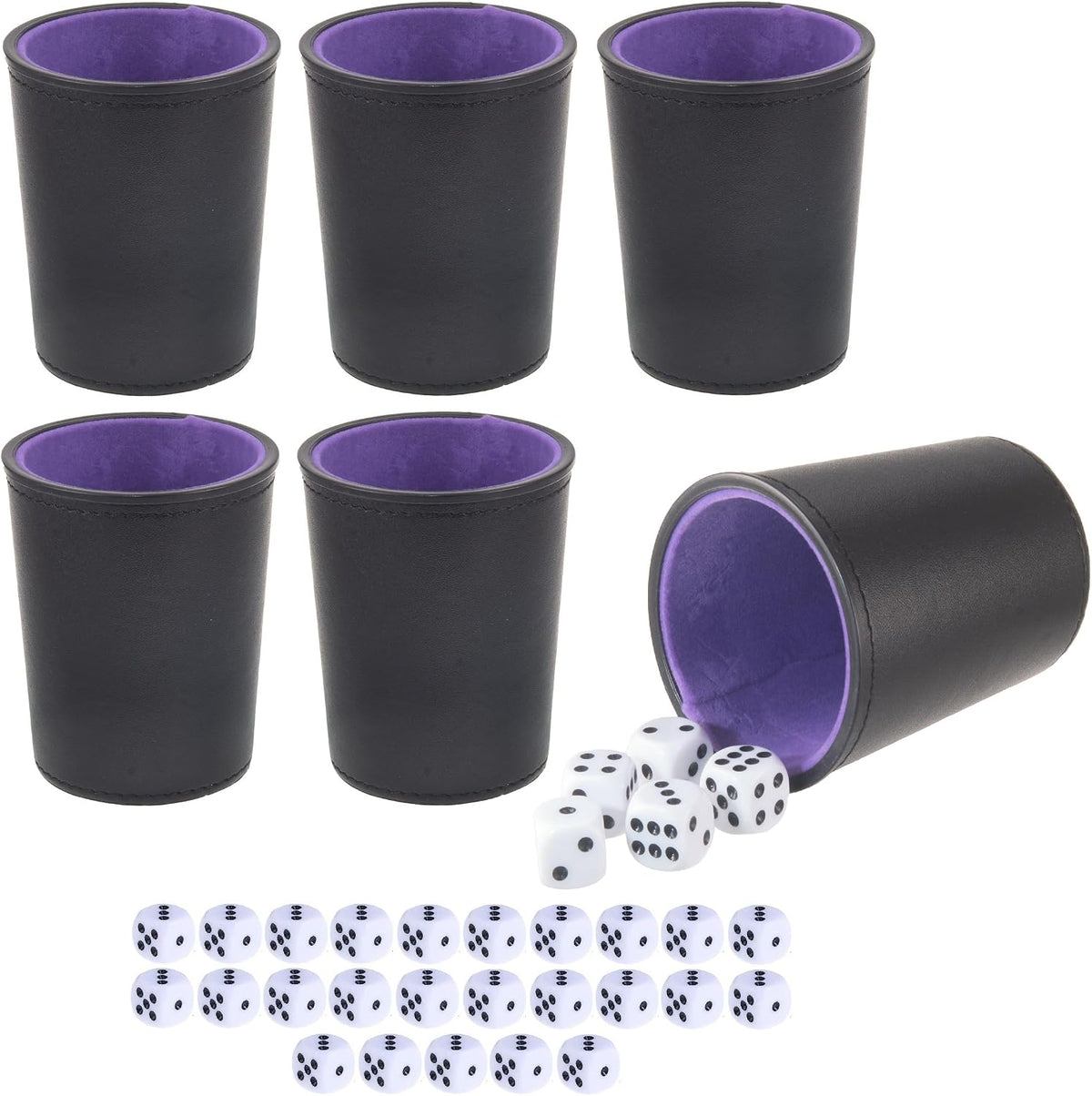 LoKii black and purple leather dice cups with felt lining and dot dice - view 4