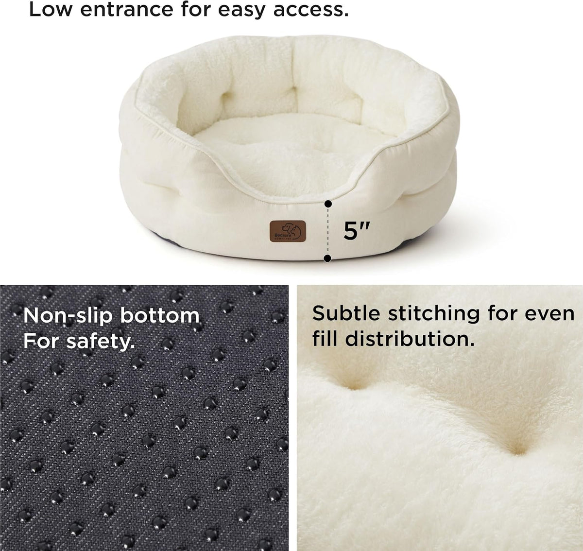 Bedsure Small Dog Bed Washable, Round Cat Beds for Indoor Cats - 25"L x 21"W x 8"Th / Ivory - image 3