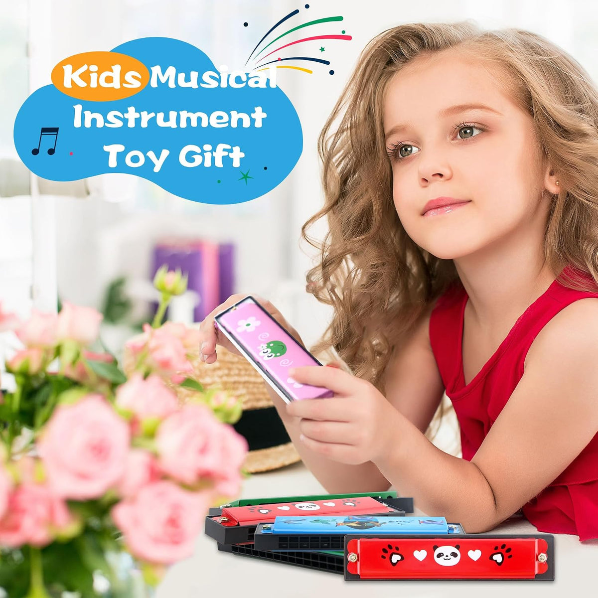 Restroma 30 pack of cartoon harmonicas with 16 holes in a double row, mixed colors - view 5