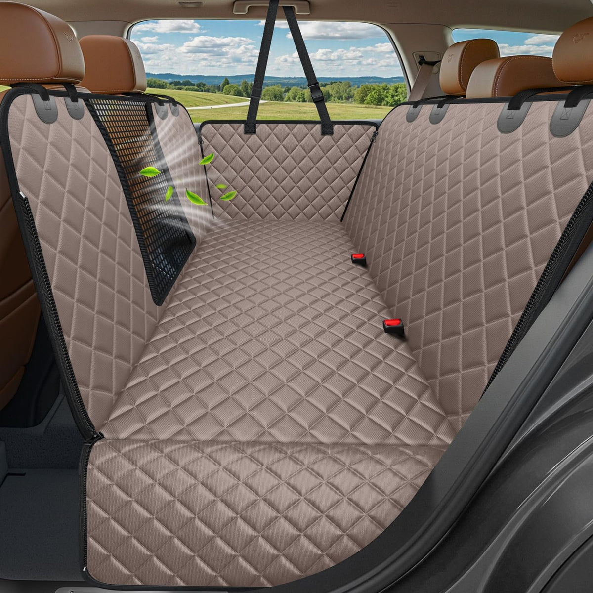 URPOWER 4 in 1 Dog Car Seat Cover for Back Seat - Khaki / X-Large