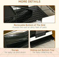PawHut 26" Small Animal Cage with Wheels, 2-Level Portable Bunny Cage, Chinchilla Ferret Cage with Removable Tray, Platform and Ramp