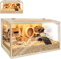 Hamster Cage Chewproof, Large Hamster Cages and Habitats - Natural Oak Wood / 24"L x 16"W x 16"H / Openable Wooden Roof