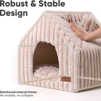 FUKUMARU Cat Bed Cave, Enclosed Washable Covered Dog Bed with Support Frame – Essentials for Cats - Pink Beige / 15 Inch (Cats up to 12 lbs, Dogs up to 7 lbs) - image 2