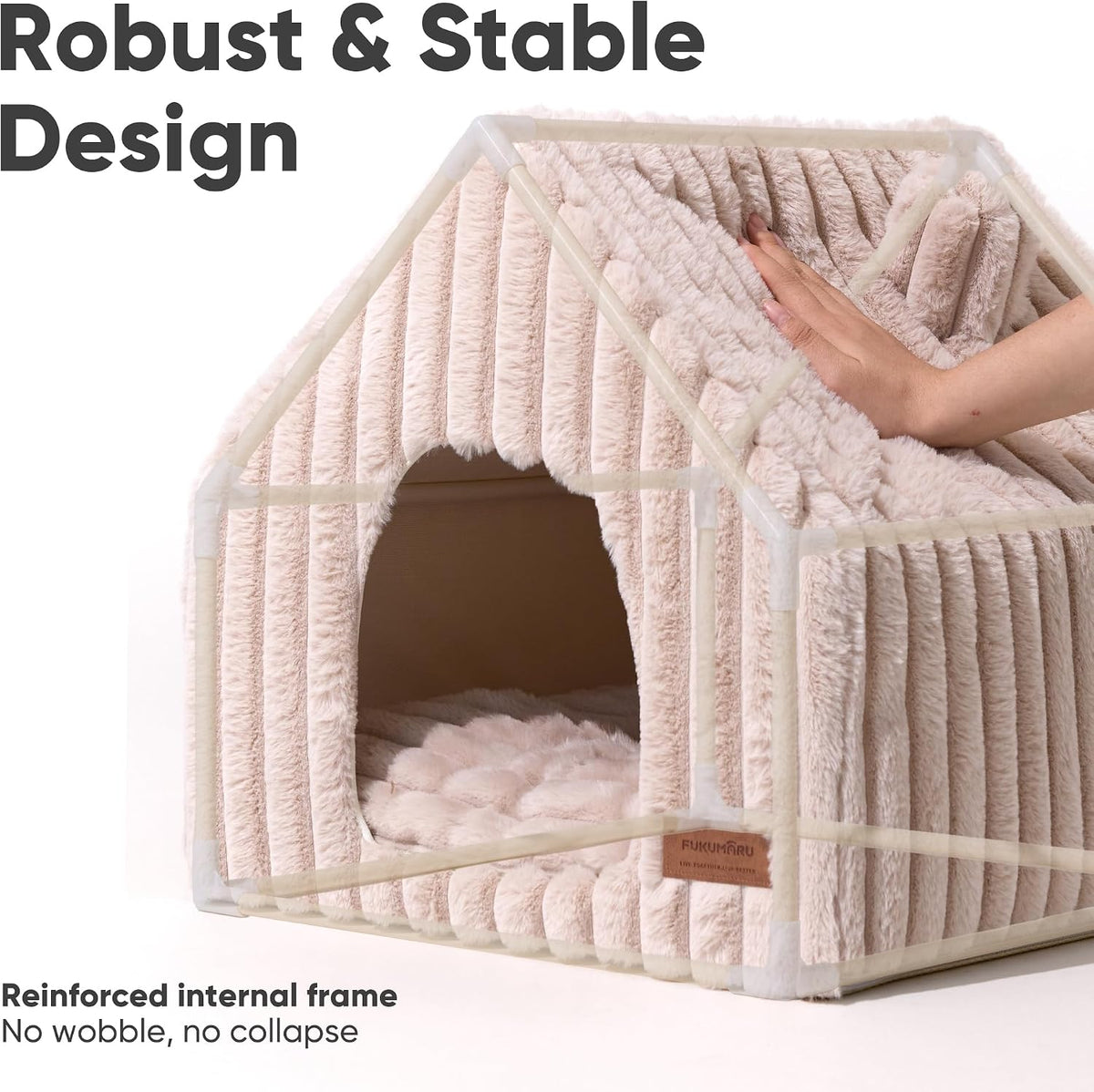FUKUMARU Cat Bed Cave, Enclosed Washable Covered Dog Bed with Support Frame – Essentials for Cats - Pink Beige / 15 Inch (Cats up to 12 lbs, Dogs up to 7 lbs) - image 2