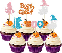 Ephlyn 24 white glitter ghost cupcake toppers for Halloween desserts - view 8