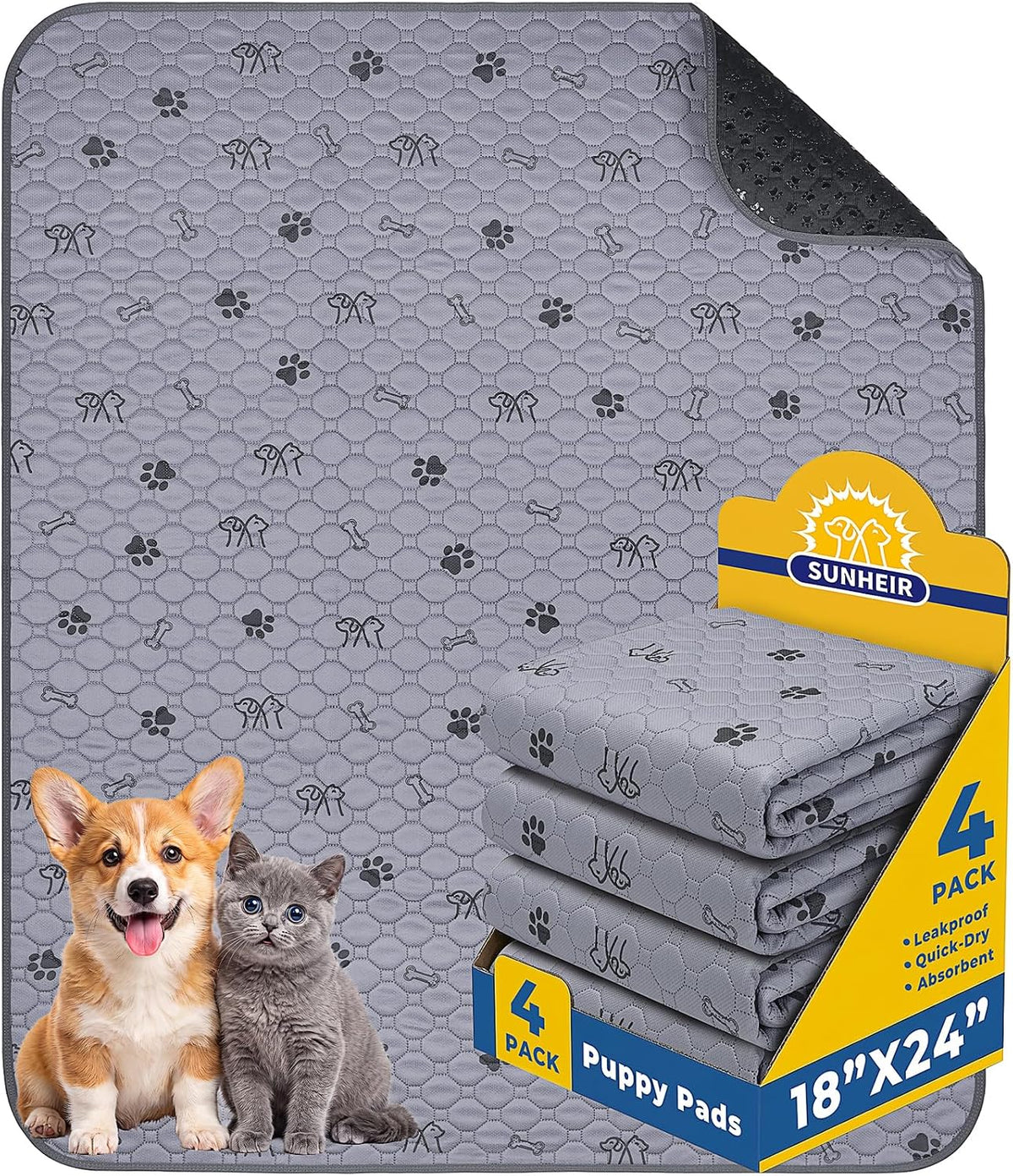 4 Pack Washable Pee Pads for Dogs - Deep Grey / 18x24 Inch (Pack of 4)