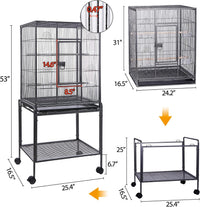 HSM 53 inch wrought iron large bird flight cage with rolling stand - view 2