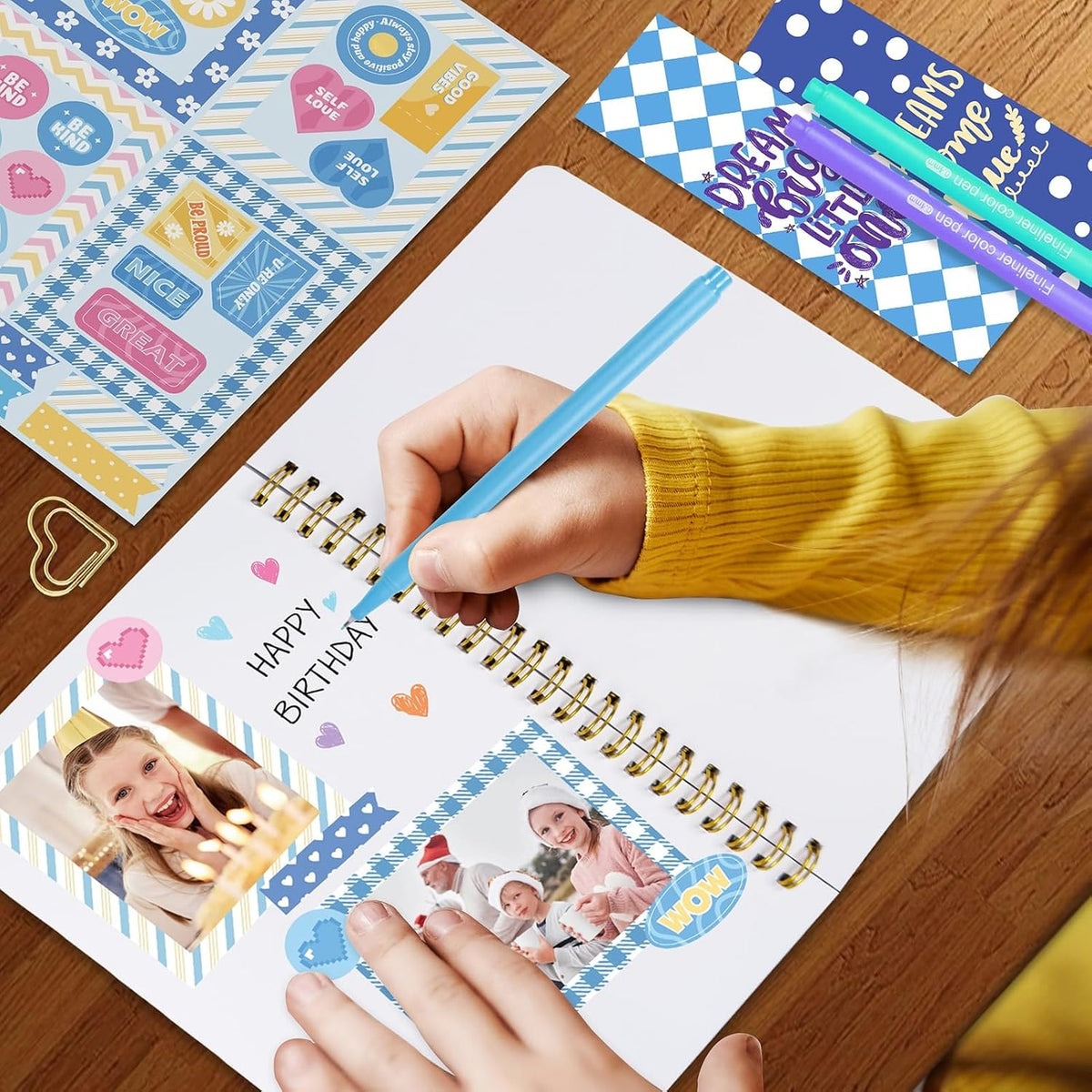 Nollh DIY journal kit for girls with spiral journal, stickers, pens and storage box - view 3