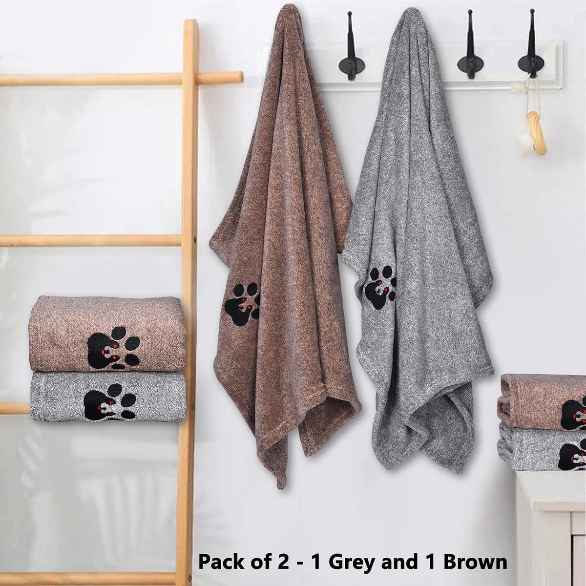 Dogvingpk Dog Towels for Drying Dogs 2 Pack - Grey and Brown / M-36" * 28" - image 2