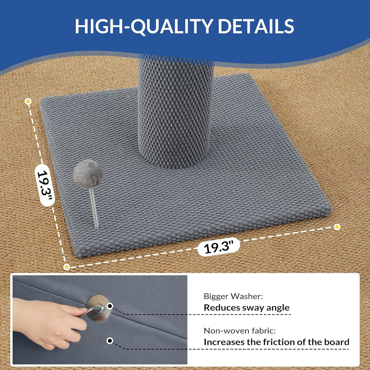 Cat Craft 41" Tall Short Plush Cat Scratching Post for Indoor Cats - Light Gray / Replaceable Carpet - image 4