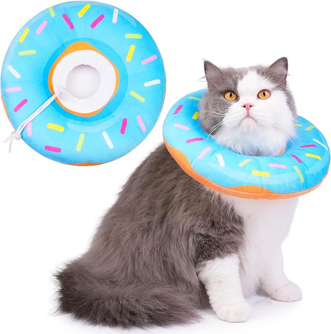 Cat Cone Collar Soft, Cat Recovery Collar for Wound Healing Cute Donut Adjustable Kitten Cones to Stop Licking Comfortable Lightweight Neck Elizabethan Collars for Cats Kittens After Surgery