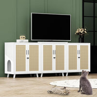 Lovinouse Large Cat Litter Box Enclosure,Hidden Kitty Litter Furniture with Sisal Covered Doors,2-Layer Wooden Cat Washroom Cabinet w/Adjustable Shelf, Side Table for Living Room,White
