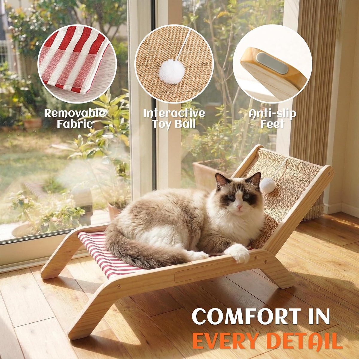 PETKARAY Beach Chair Cat Hammock - Red / Beach Chair - image 4