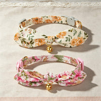 Cotton Bowtie Cat Collar with Bell 2 Pack Adjustable Breakaway Kitten - Floral Yellow + Pink / 7.5-11.4 Inch (Pack of 2) - image 2