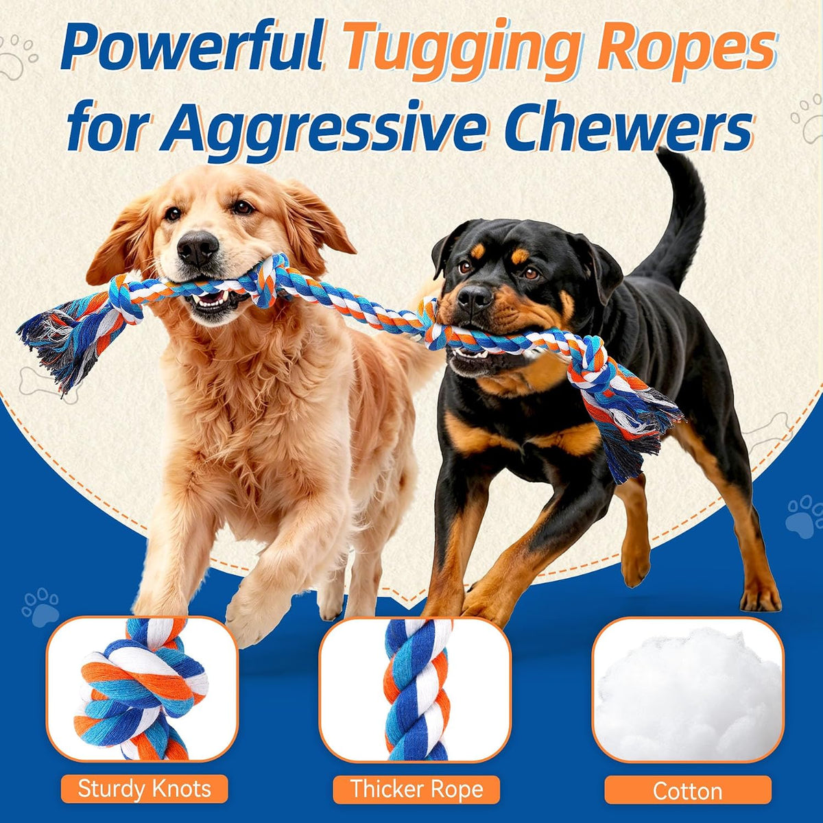 Forfon Tough & Strong Dog Rope Toy for Aggressive Chewers – Essentials for Dogs - Multiple colors - image 3
