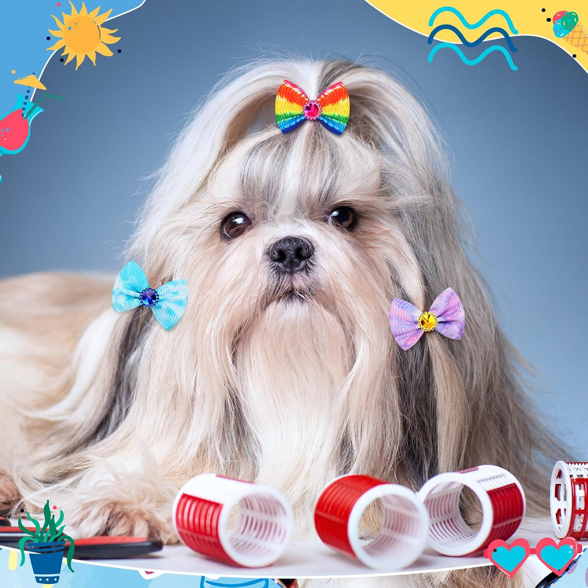 Tondiamo 100 Pack Halloween Dog Hair Bows Ghost Pattern Rubber Bands – Essentials for Dogs - Tie Dye - image 3