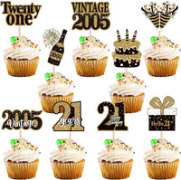 36PCS Happy 80th Birthday Cupcake Toppers Double Sided Black Gold - Vintage / 21st