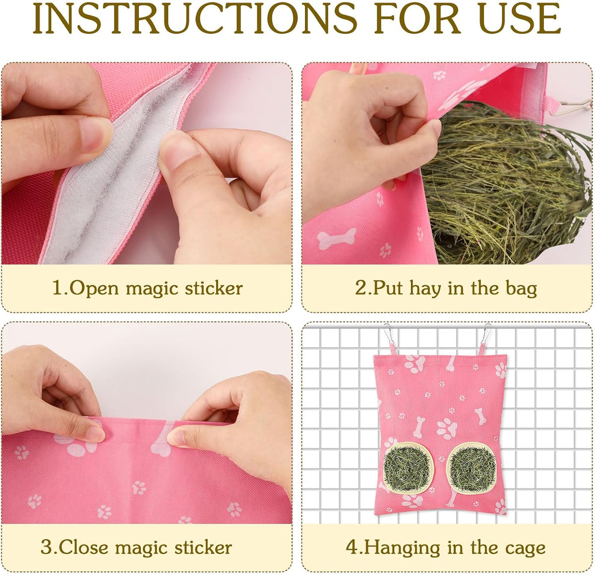 UPINS 3Pack Guinea Pig Hay Feeder Bag - Blue White Pink - image 4