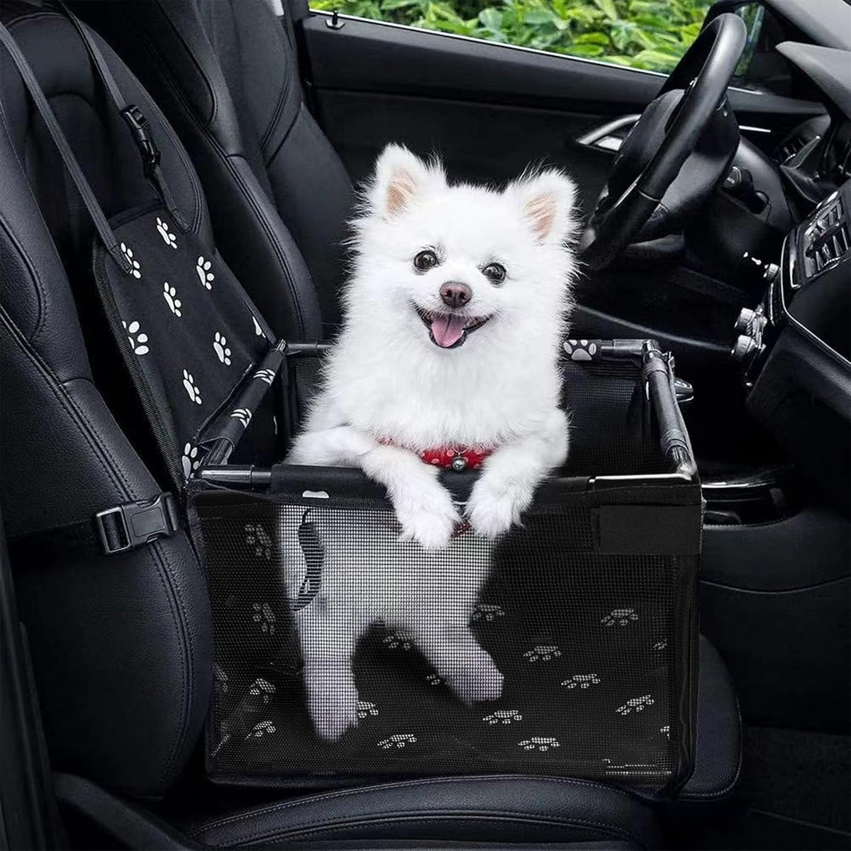 GENORTH Dog Car Seats for Small and Medium Dogs - Black Paw Print / Up to 11 lb