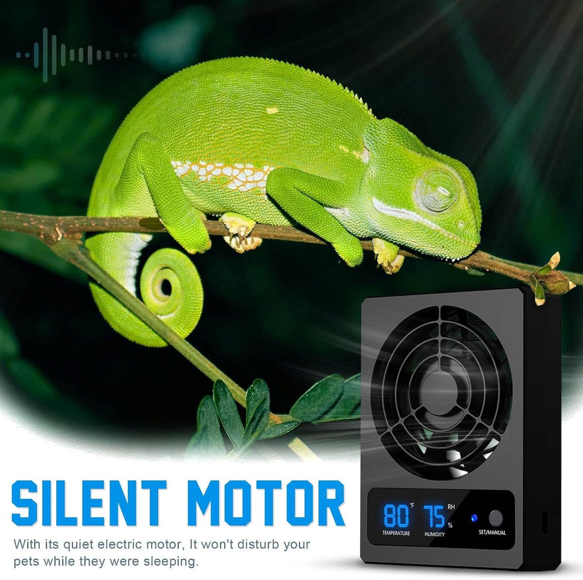 Reptile Ventilation Fan with Humidity Sensor and High-Temp Alarm - 1PCS-Black - image 4