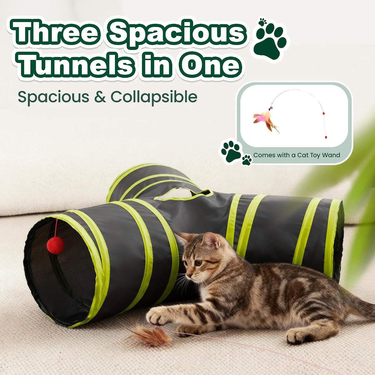 Love's cabin Cat Tunnel for Indoor Cats - Black&Yellow / S (23.6"x13"x11") - image 4