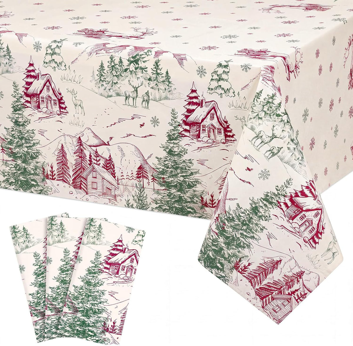 3 Pack Plastic Birthday Tablecloth - Vintage Christmas Toile