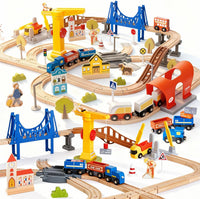 Giant bean 72PCS Fire Station Wooden Train Track Electric Train Set – Fun for Kids & Family - Modern City train set