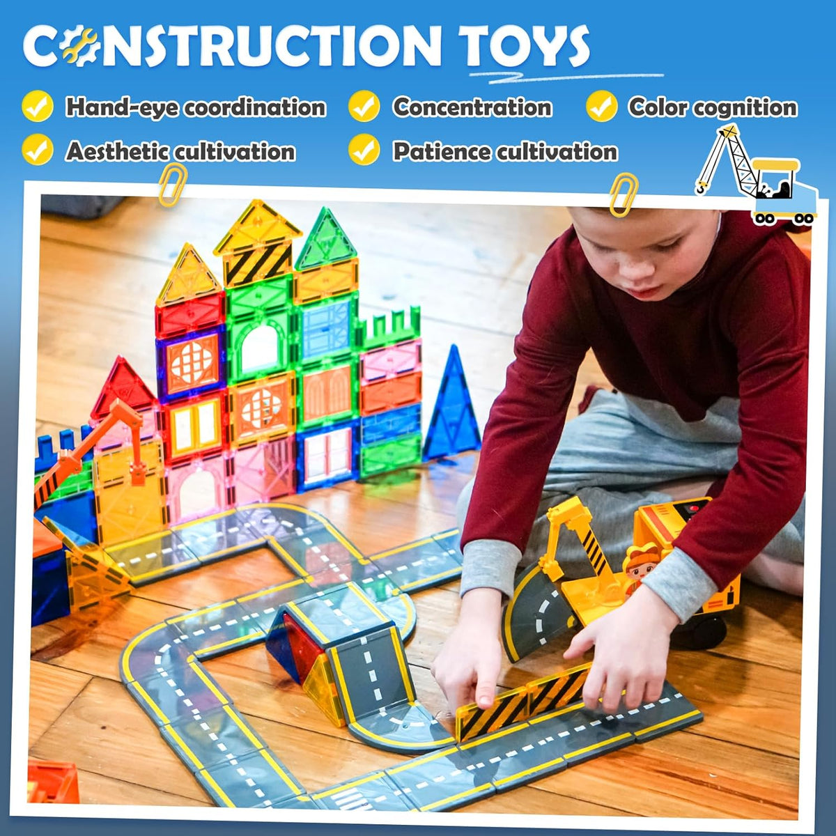 Magnetic Tiles with 2 Cranes - 102 Pieces Set - image 2